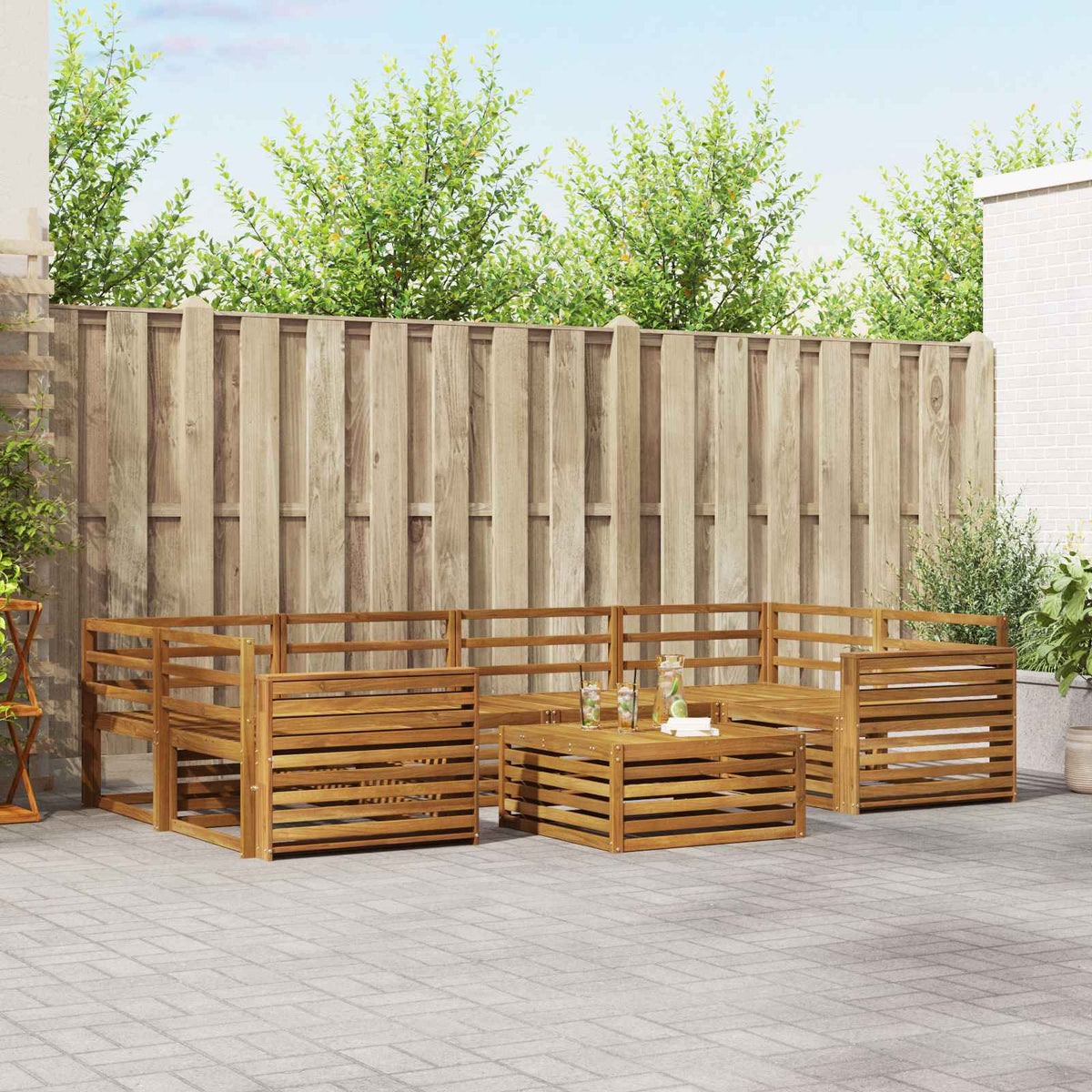 Buiten bankenset 7 pcs Naturel Massief Acaciahout is nu te koop bij PeponiXL, paradijselijk wonen!