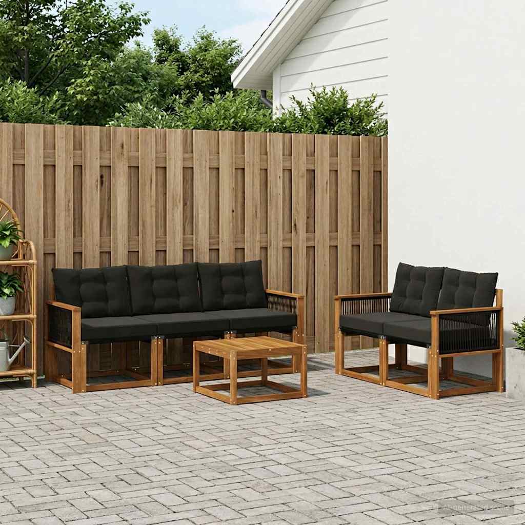 Buiten bankenset met kussen 6 pcs Naturel en Zwart is nu te koop bij PeponiXL, paradijselijk wonen!
