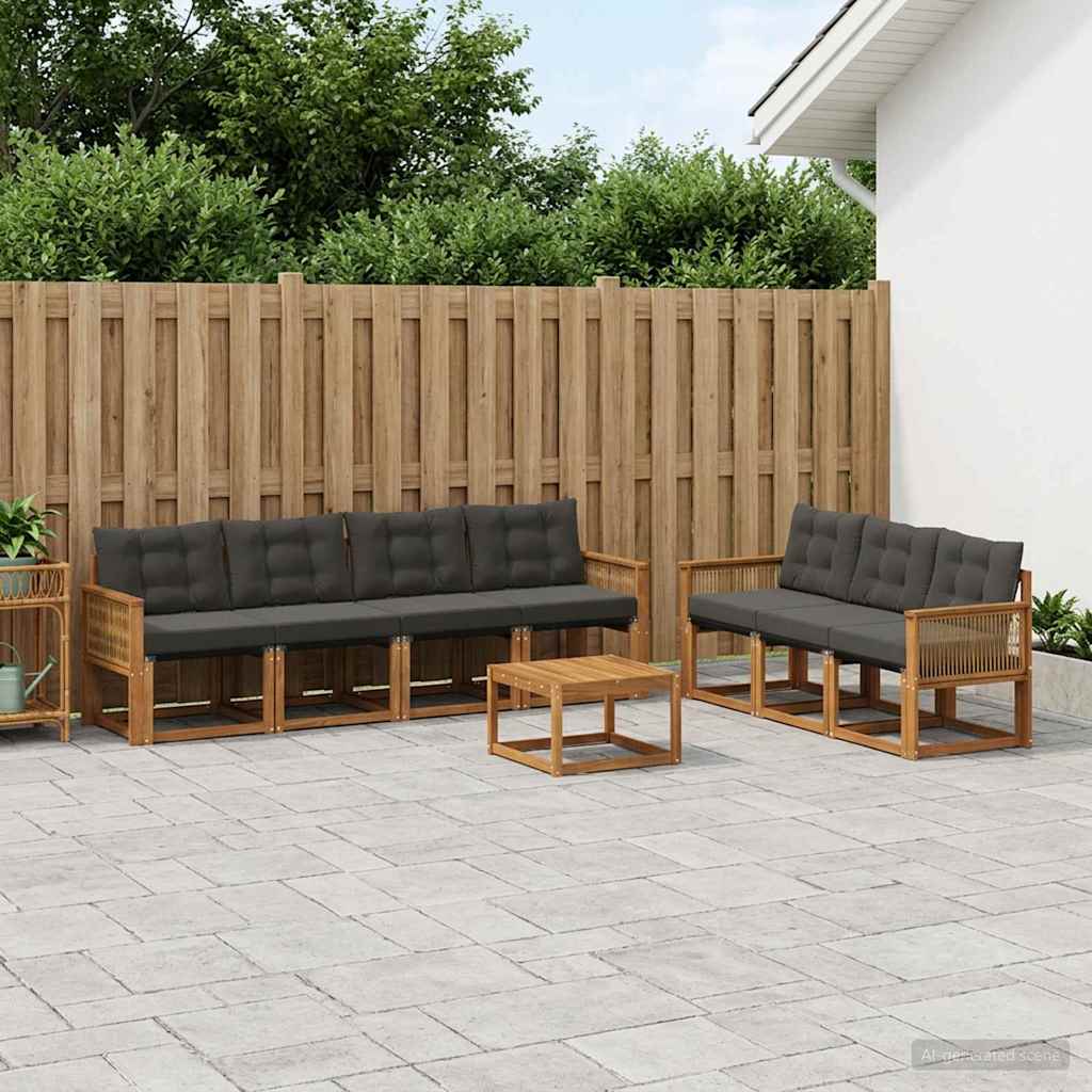 Buiten bankenset met kussen 8 pcs Naturel en Zwart is nu te koop bij PeponiXL, paradijselijk wonen!