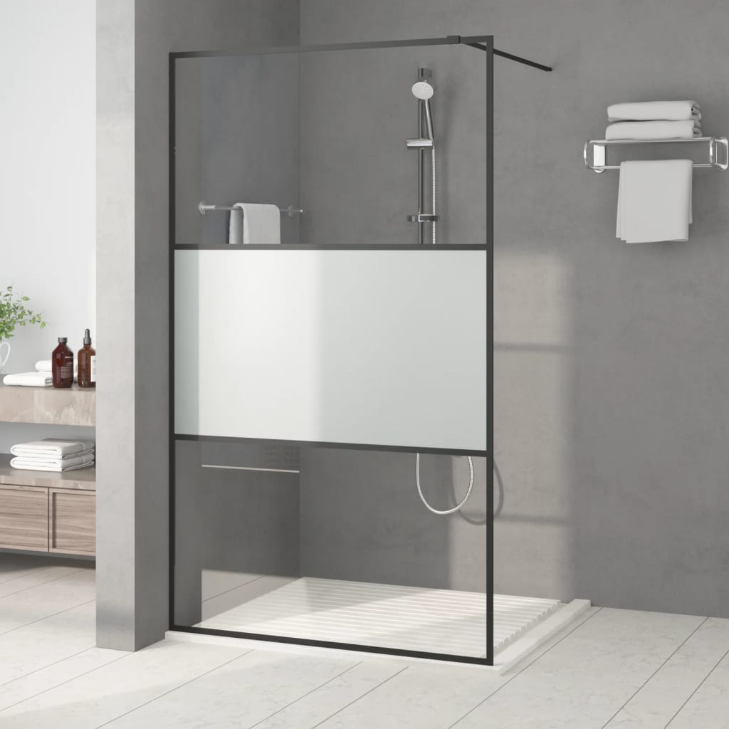 Inloopdouchewand 115x195 cm halfmat ESG-glas zwart is nu te koop bij PeponiXL, paradijselijk wonen!