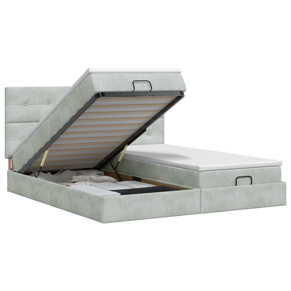 Ottoman bed met matras met hoofdeinde 2 st Lichtgrijs Fluweel is nu te koop bij PeponiXL, paradijselijk wonen!