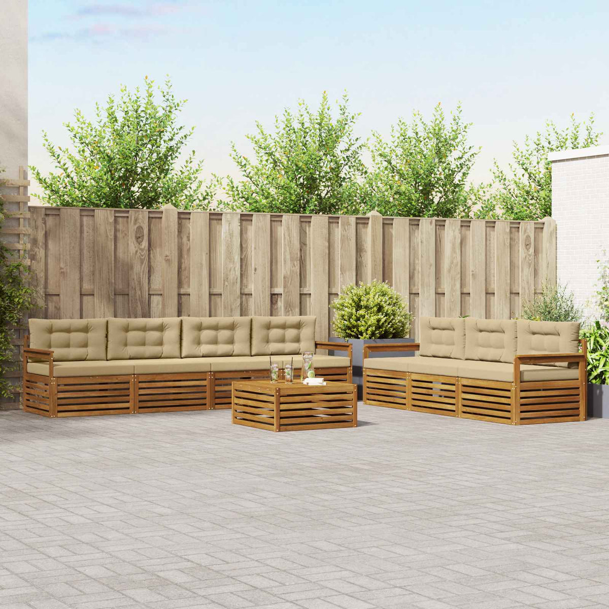 Buiten bankenset met kussen 8 pcs Natuurlijk en Beige is nu te koop bij PeponiXL, paradijselijk wonen!
