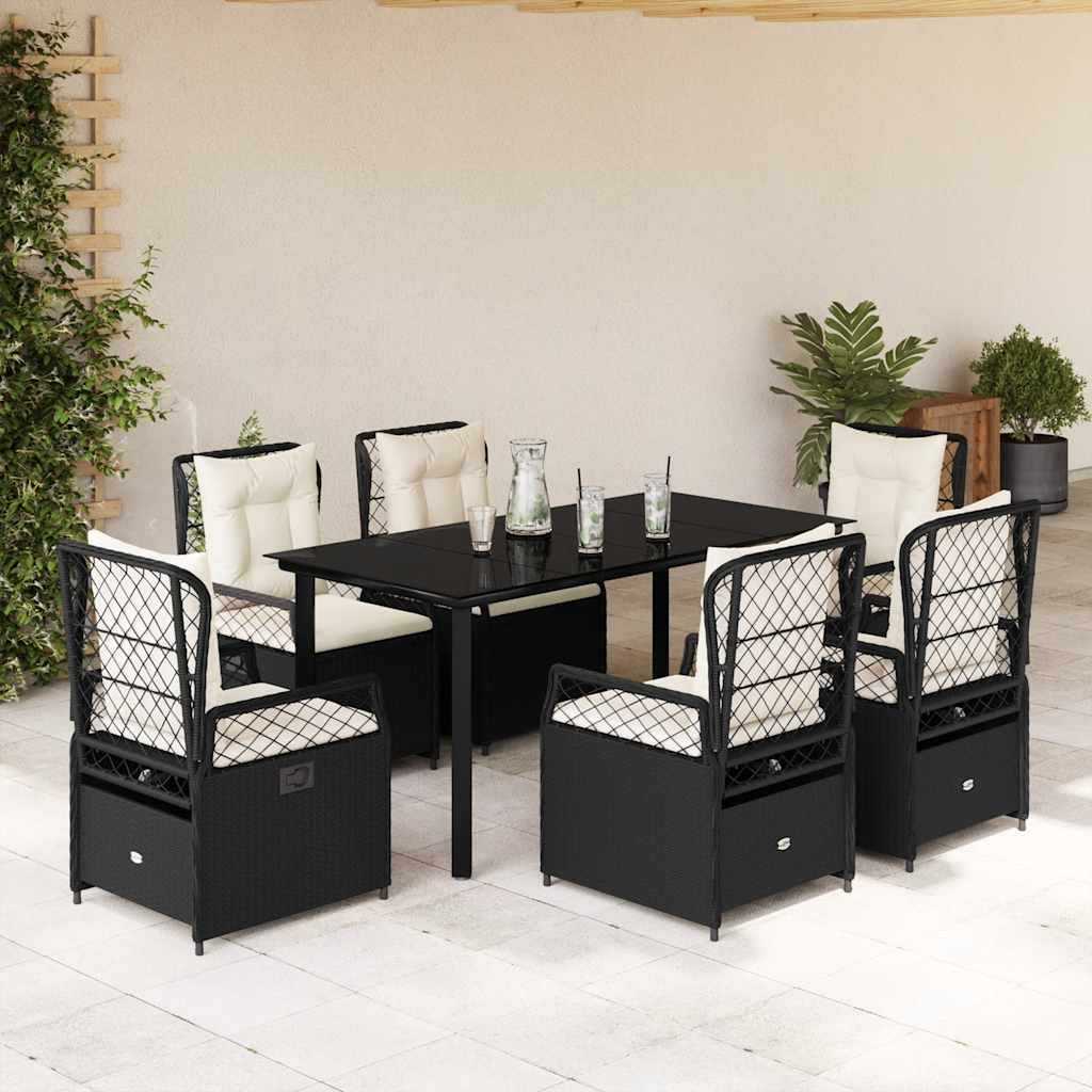 7-delige Tuinset met kussens poly rattan zwart is nu te koop bij PeponiXL, paradijselijk wonen!