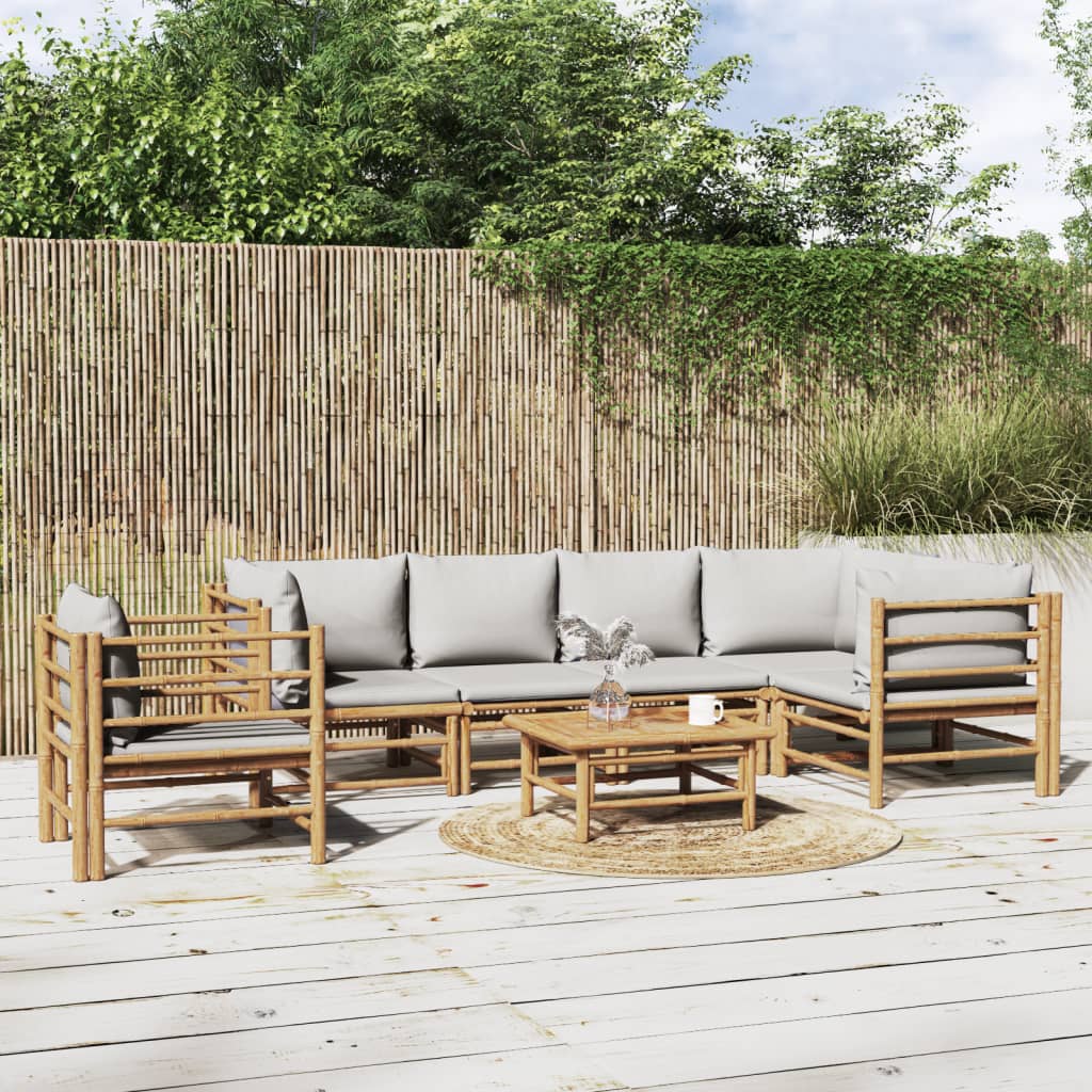7-delige Loungeset met lichtgrijze kussens bamboe is nu te koop bij PeponiXL, paradijselijk wonen!