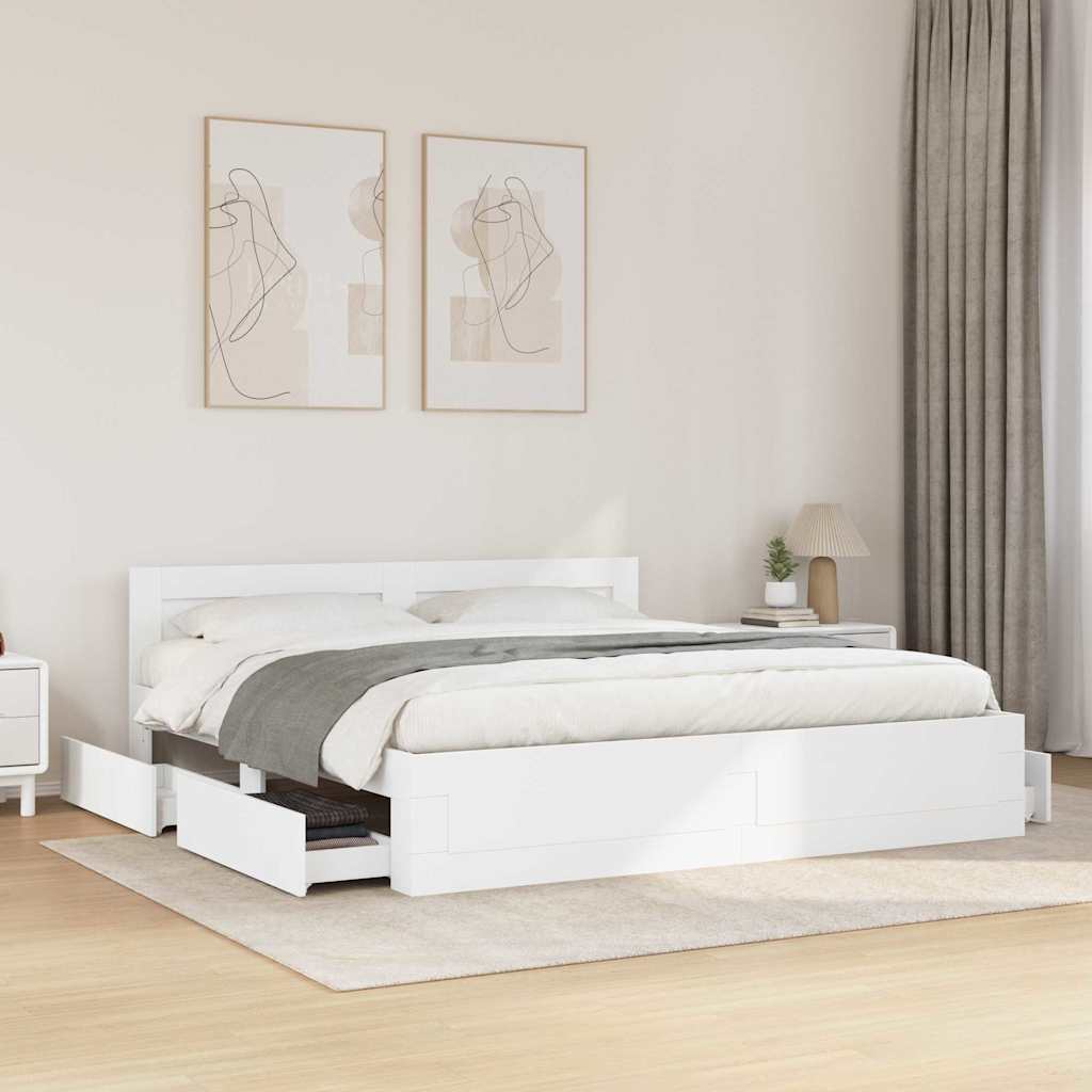 Bedframe met hoofdeinde 2 pcs Wit 193 x 203 cm Bewerkt hout is nu te koop bij PeponiXL, paradijselijk wonen!