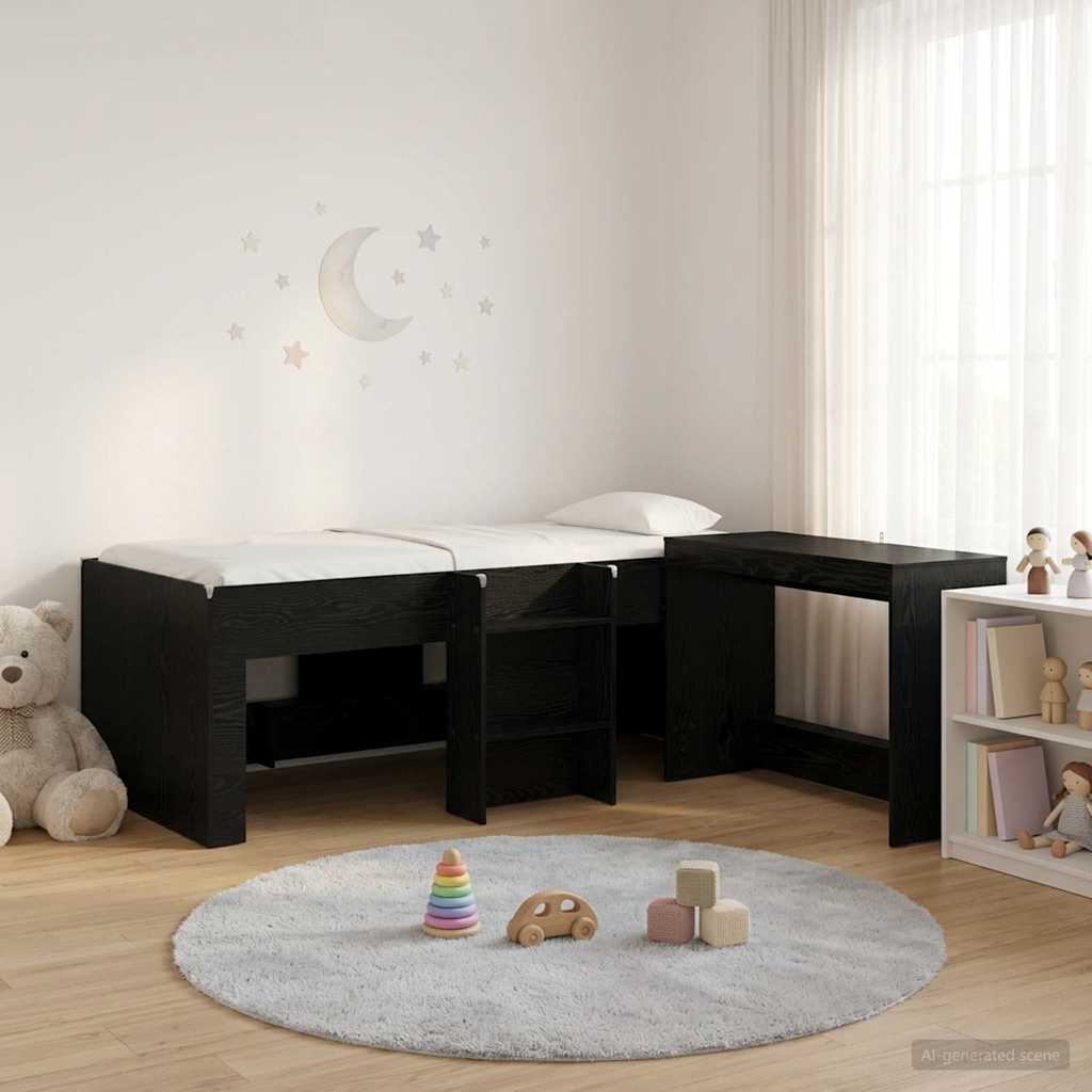 Hoge Bed Frame met Bureau voor Kinderen 2 st Zwart eiken is nu te koop bij PeponiXL, paradijselijk wonen!