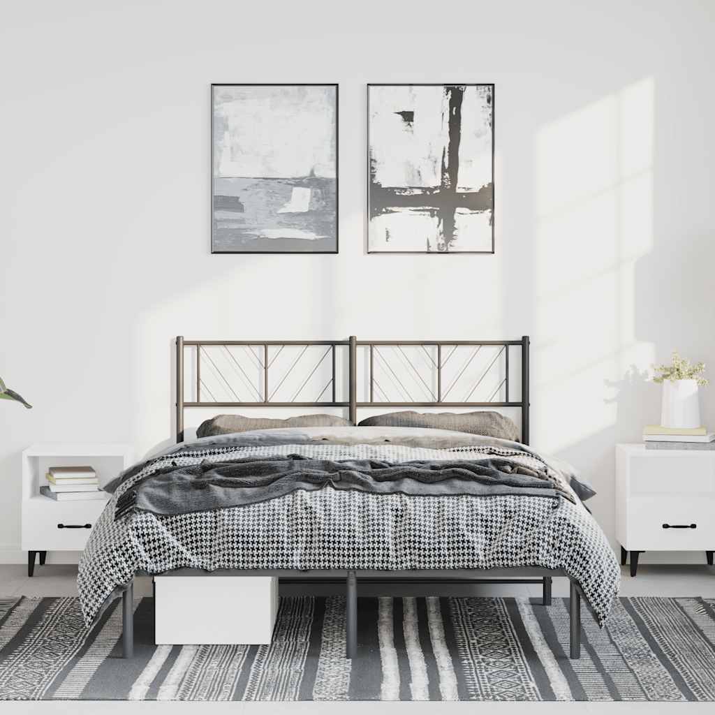 Bedframe met hoofdbord metaal zwart 150x200 cm is nu te koop bij PeponiXL, paradijselijk wonen!