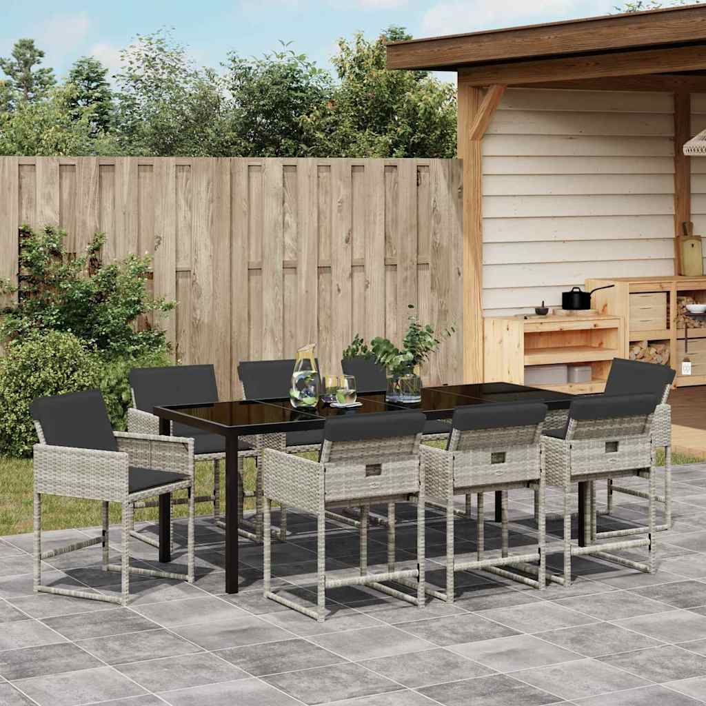 Tuin eettafelset 9 pcs Lichtgrijs poly rattan is nu te koop bij PeponiXL, paradijselijk wonen!
