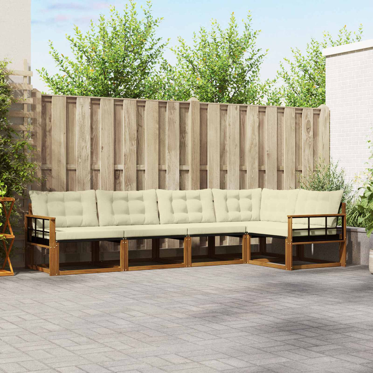 Buiten bankenset met kussen 5 pcs Natuurlijk en Crème is nu te koop bij PeponiXL, paradijselijk wonen!