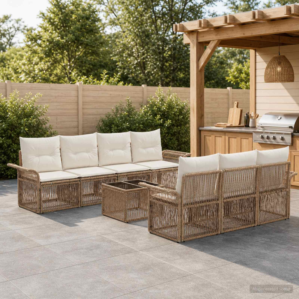 Tuinbankenset 8 st Beige poly rattan is nu te koop bij PeponiXL, paradijselijk wonen!