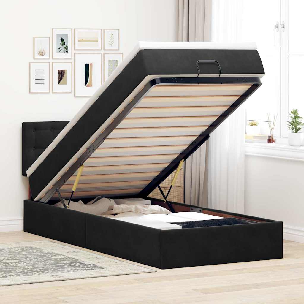 Ottoman bed met matras 80x200cm fluweel zwart is nu te koop bij PeponiXL, paradijselijk wonen!