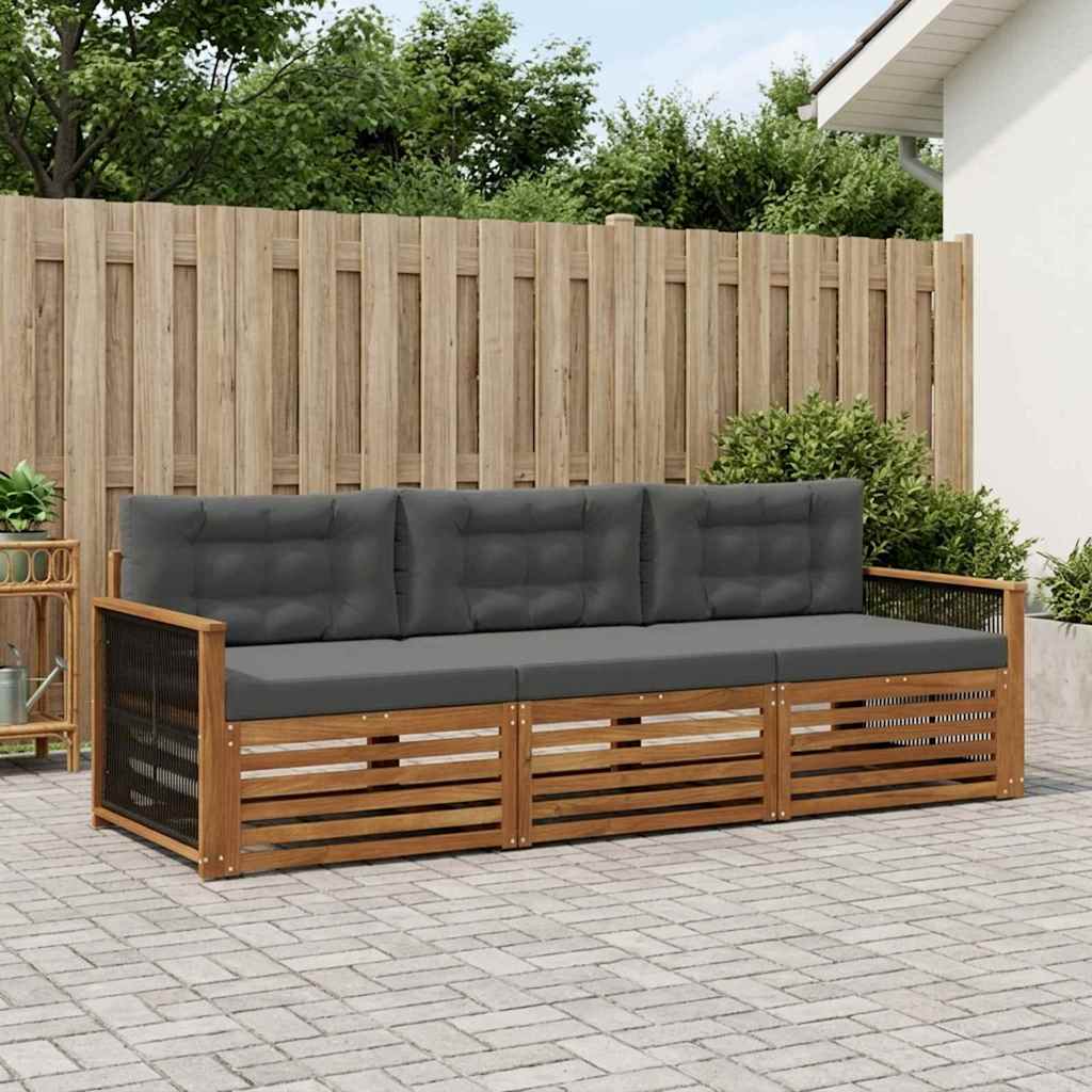 Buiten bankenset met kussen 3 pcs Natuurlijk en Antraciet is nu te koop bij PeponiXL, paradijselijk wonen!