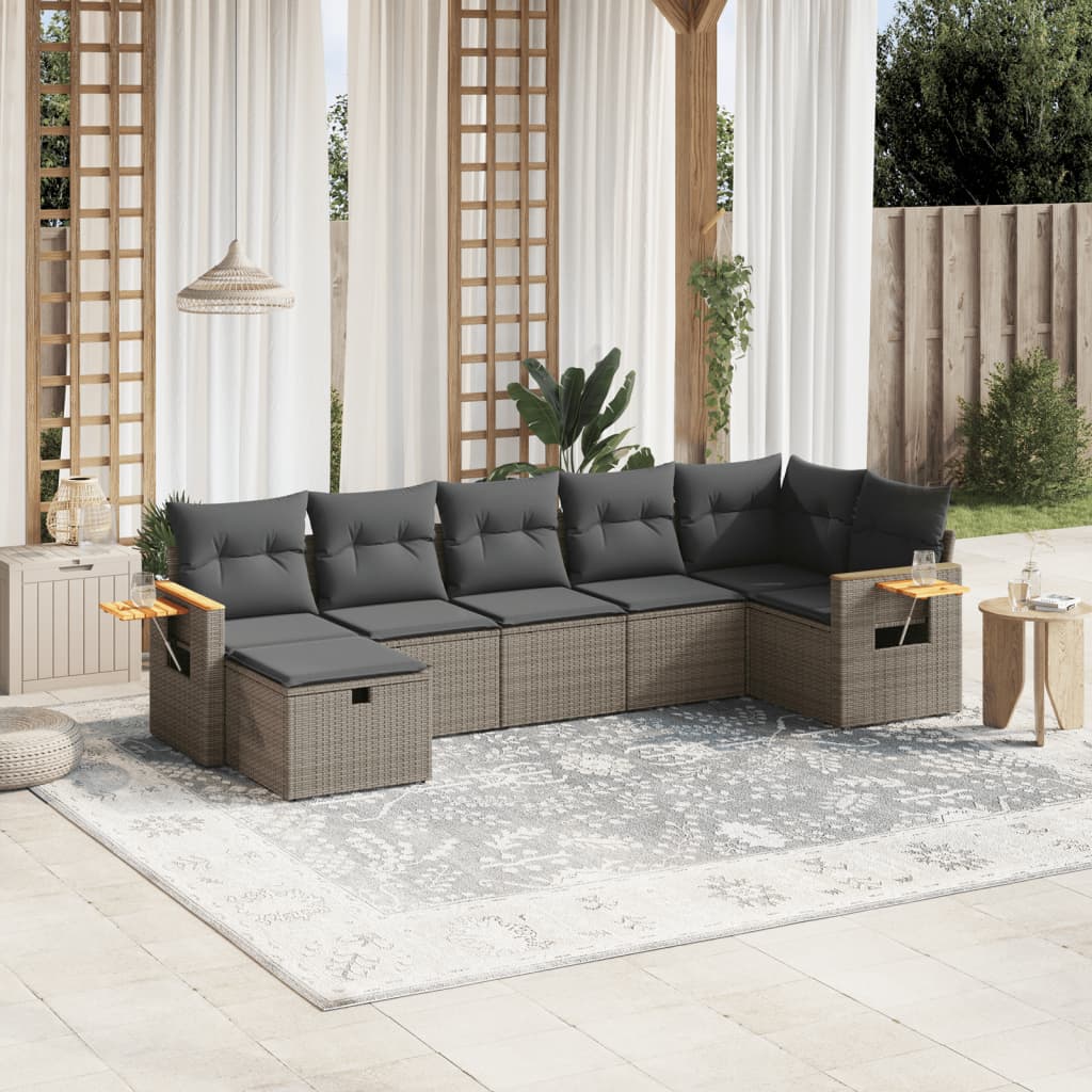 7-delige Loungeset met kussens poly rattan grijs is nu te koop bij PeponiXL, paradijselijk wonen!