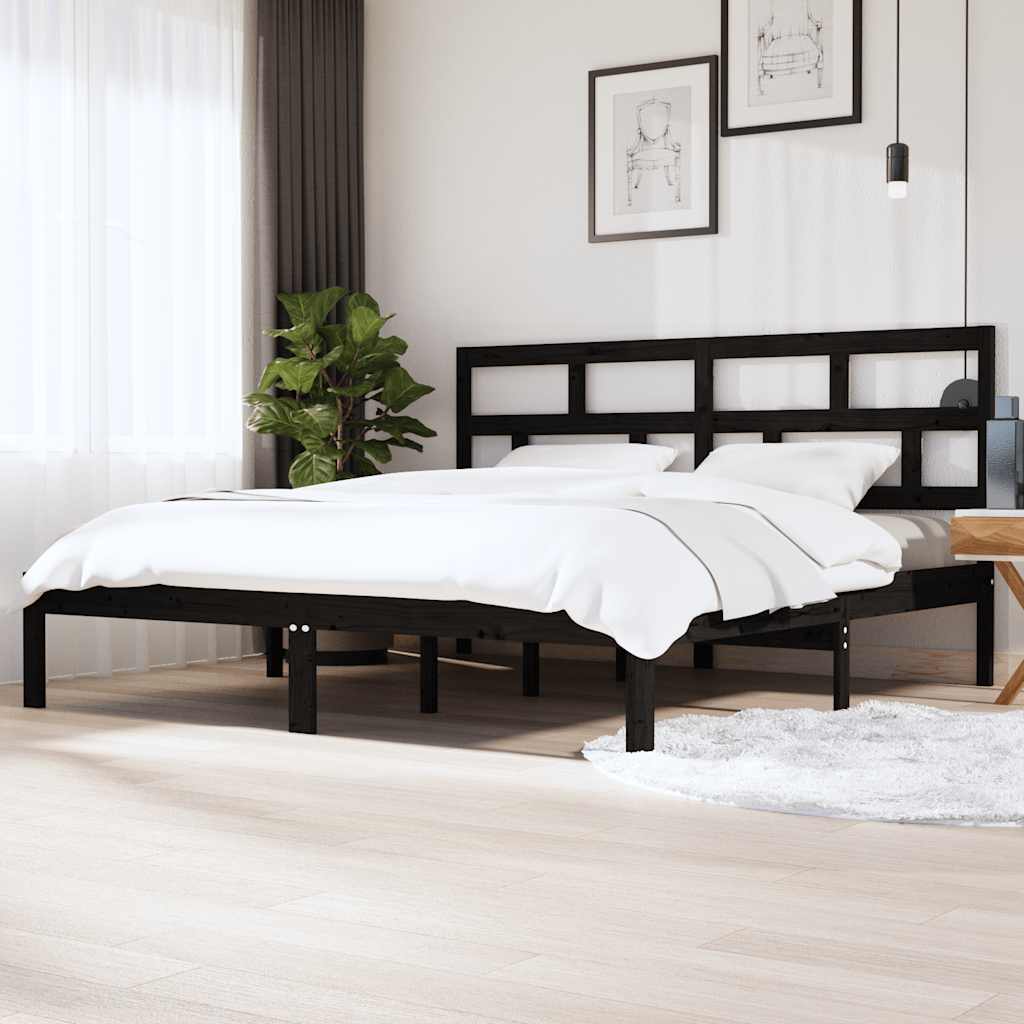 Bedframe massief grenenhout zwart 200x200 cm is nu te koop bij PeponiXL, paradijselijk wonen!