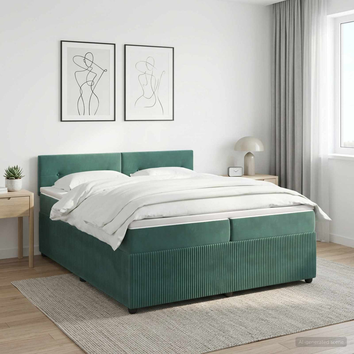 Boxspringbed met matras Donkergroen 200 x 200 cm Fluweel is nu te koop bij PeponiXL, paradijselijk wonen!