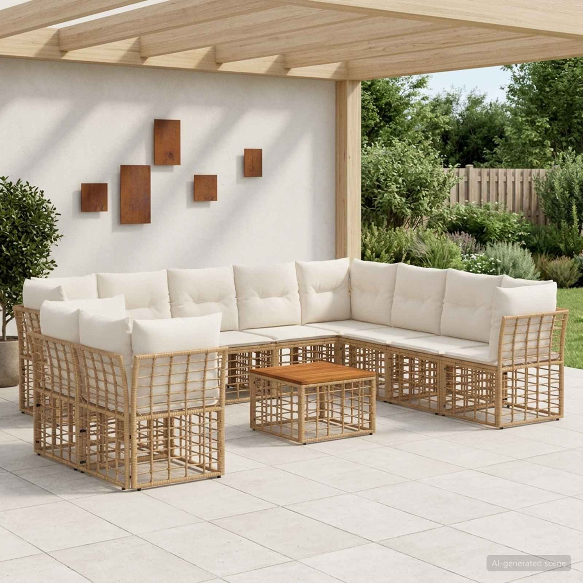 Buiten bankenset 11 pcs Natuurlijk en Crème Wit Polyester is nu te koop bij PeponiXL, paradijselijk wonen!