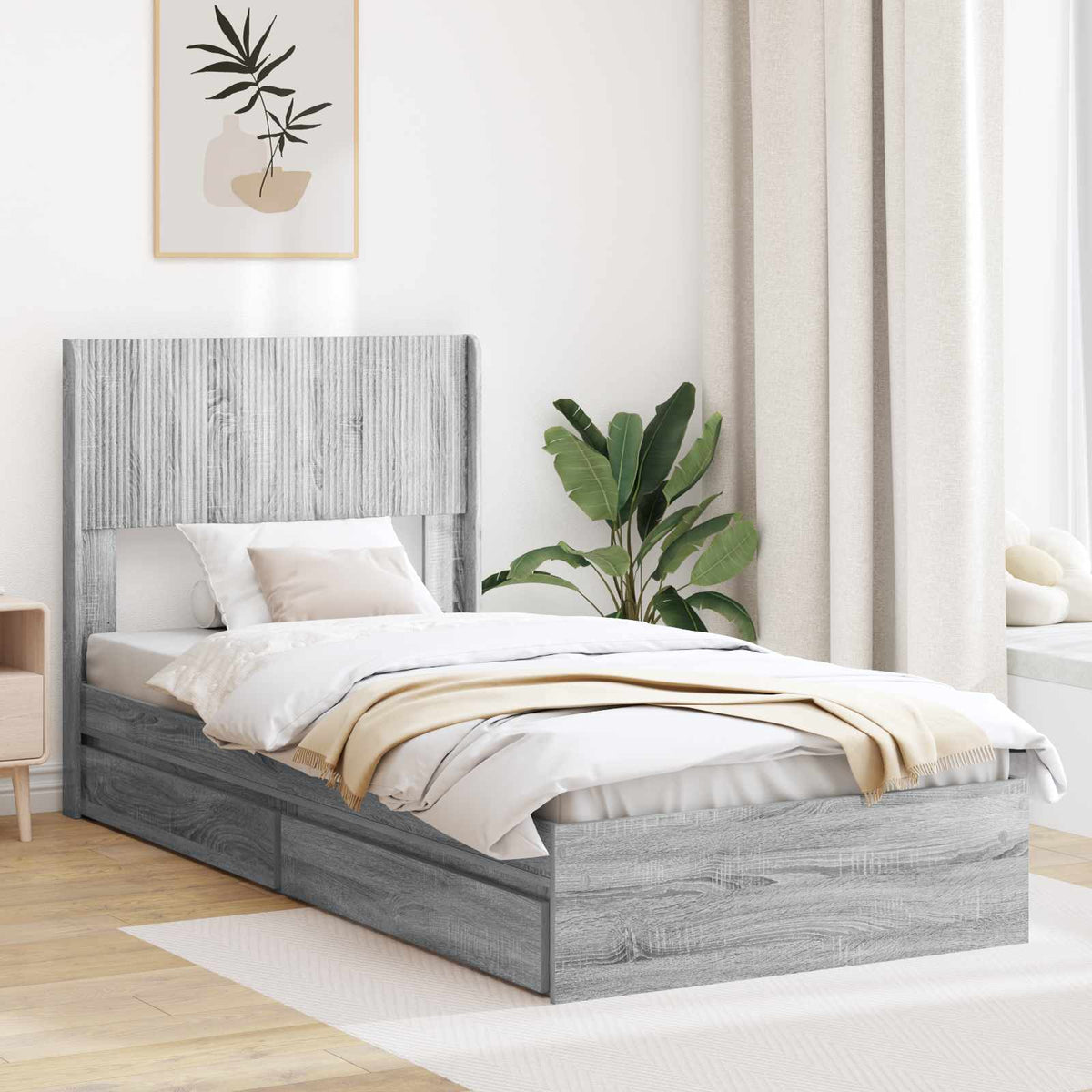 Bedframe met opbergruimte en hoofdbord Grijs Sonoma 75 x 190 cm is nu te koop bij PeponiXL, paradijselijk wonen!
