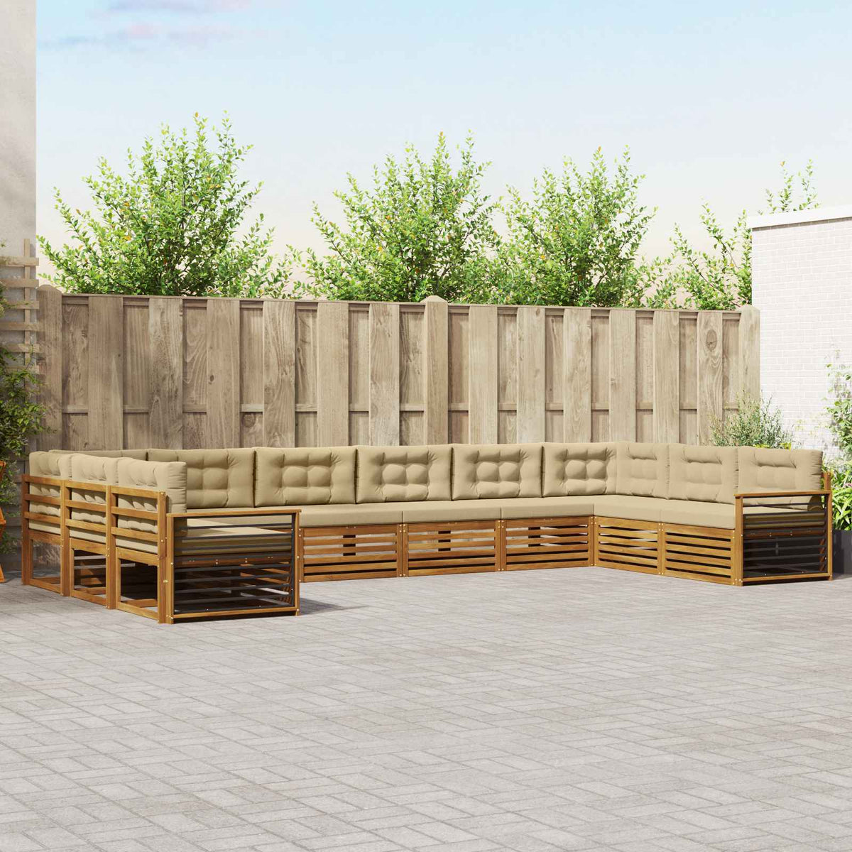 Sofa-Sets 10 pcs Natuurlijk en Beige Massief Acaciahout is nu te koop bij PeponiXL, paradijselijk wonen!