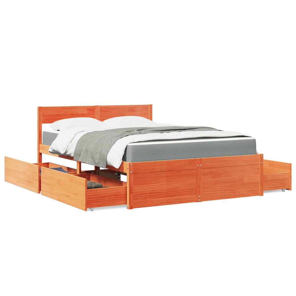 Bed met lades en matras massief grenenhout wasbruin 120x200 cm is nu te koop bij PeponiXL, paradijselijk wonen!