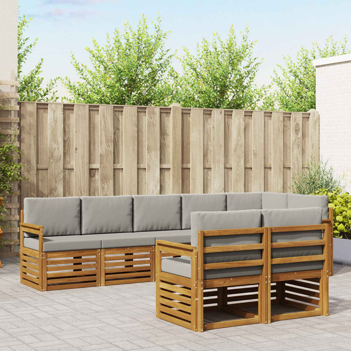 Sofa-Sets 8 pcs Natuurlijk en Lichtgrijs Massief Acaciahout is nu te koop bij PeponiXL, paradijselijk wonen!