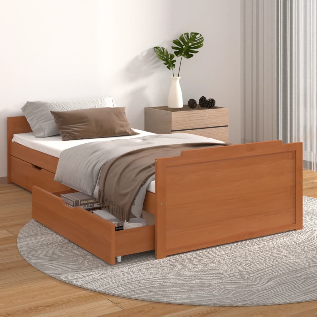Bedframe met lades massief grenenhout honingbruin 90x200 cm is nu te koop bij PeponiXL, paradijselijk wonen!