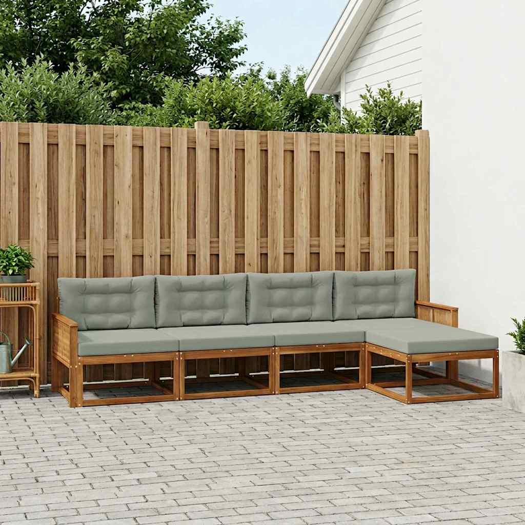 Buiten bankenset met kussen 5 pcs Natuurlijk en Lichtgrijs is nu te koop bij PeponiXL, paradijselijk wonen!