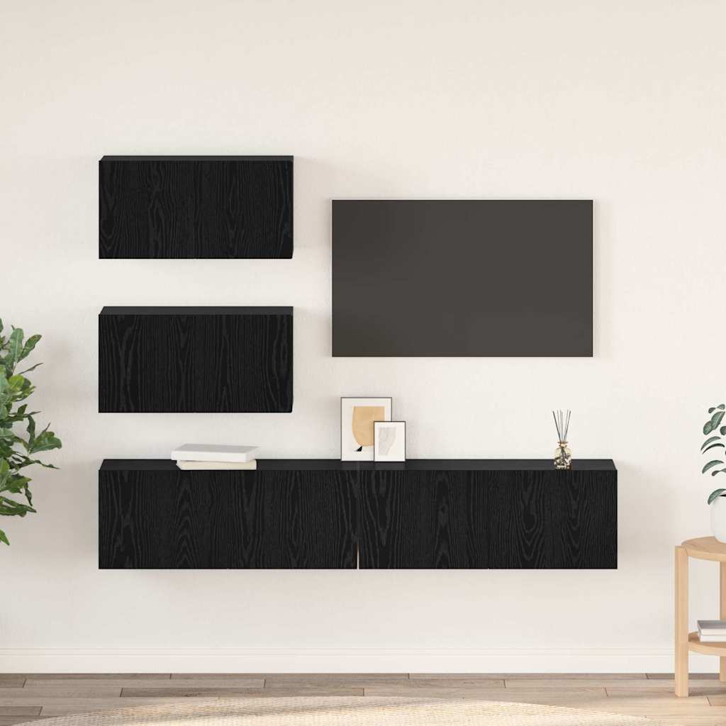 Tv-meubelset Wandgemonteerd 4 pcs Zwart eiken Bewerkt hout is nu te koop bij PeponiXL, paradijselijk wonen!