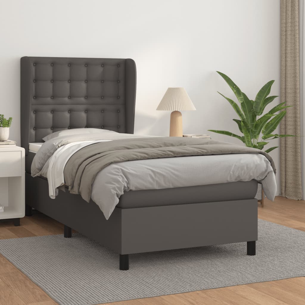 Boxspring met matras kunstleer grijs 80x200 cm is nu te koop bij PeponiXL, paradijselijk wonen!