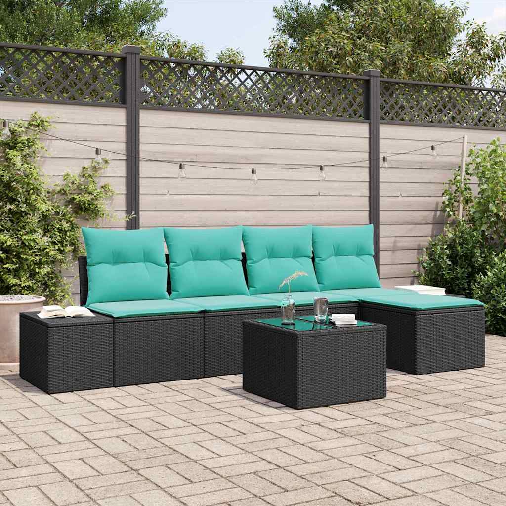 Tuin Sofa Set 5 st Zwart en Turquoise poly rattan is nu te koop bij PeponiXL, paradijselijk wonen!