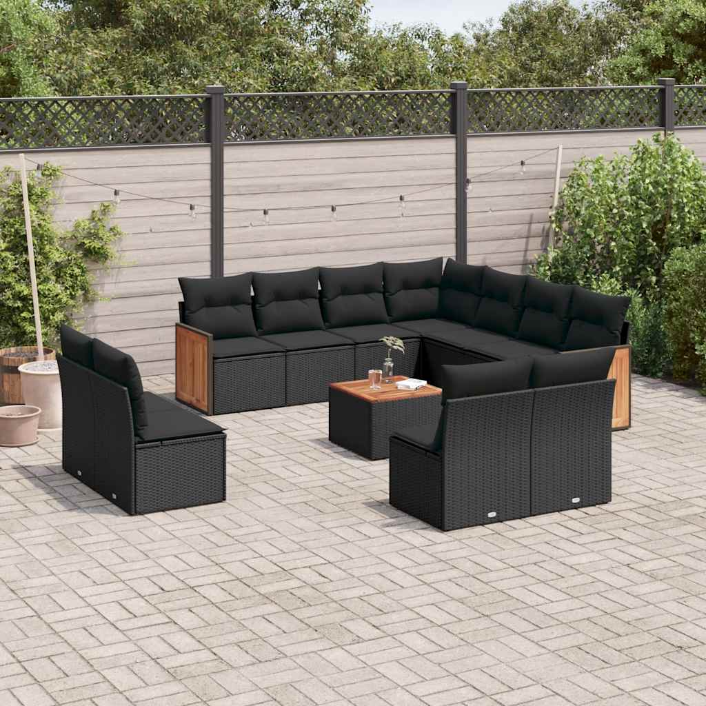 12-delige Loungeset met kussens poly rattan zwart is nu te koop bij PeponiXL, paradijselijk wonen!