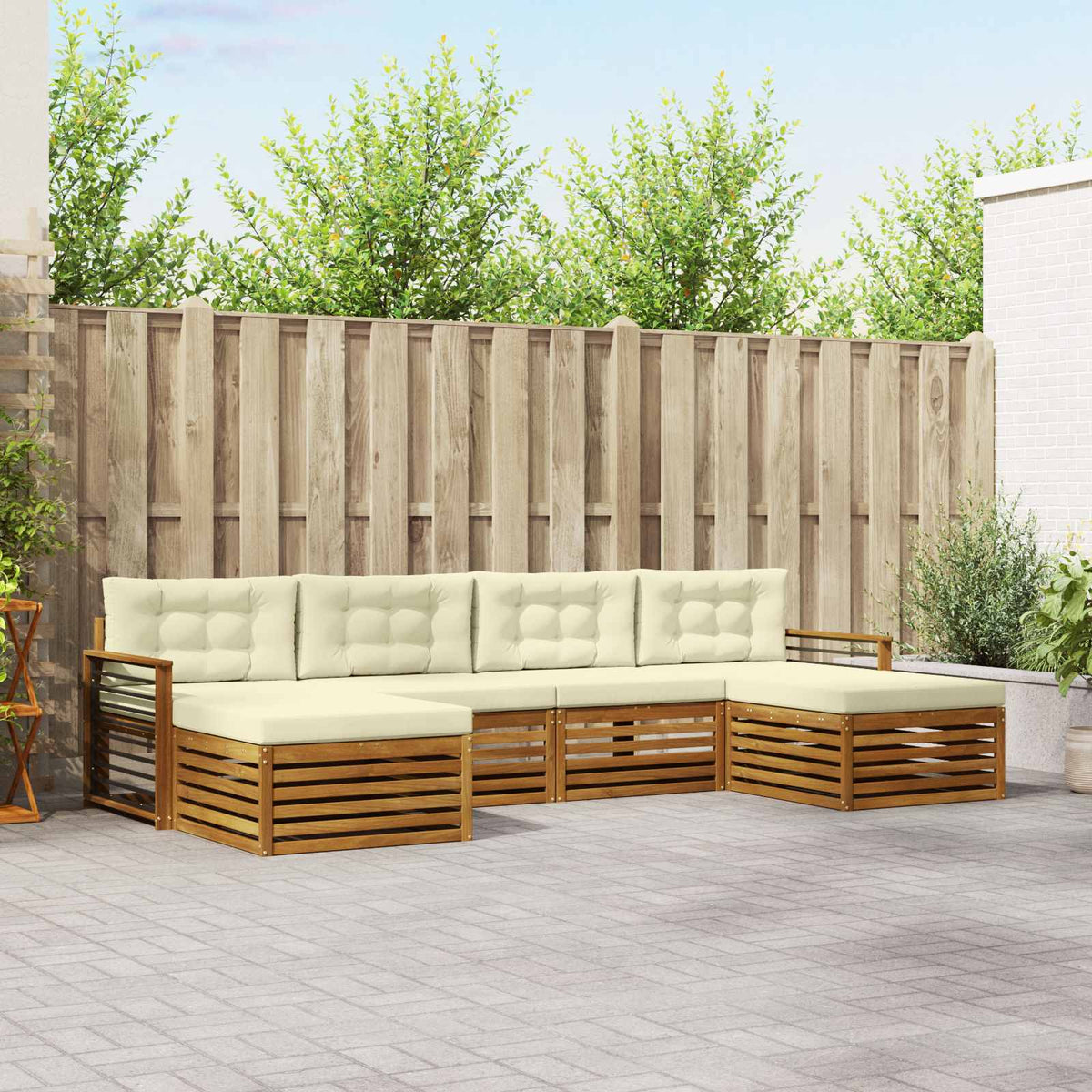 Sofa-Sets 6 pcs Natuurlijk en Crème Massief Acaciahout is nu te koop bij PeponiXL, paradijselijk wonen!