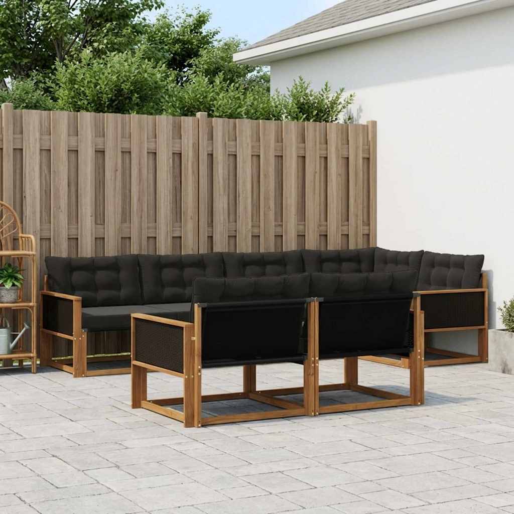 Buiten bankenset met kussen 7 pcs Naturel en Zwart is nu te koop bij PeponiXL, paradijselijk wonen!