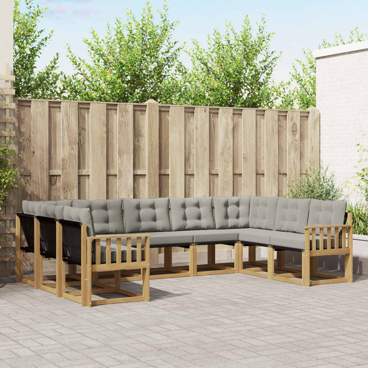 Buiten bankenset met kussen 9 pcs Wit en Lichtgrijs is nu te koop bij PeponiXL, paradijselijk wonen!