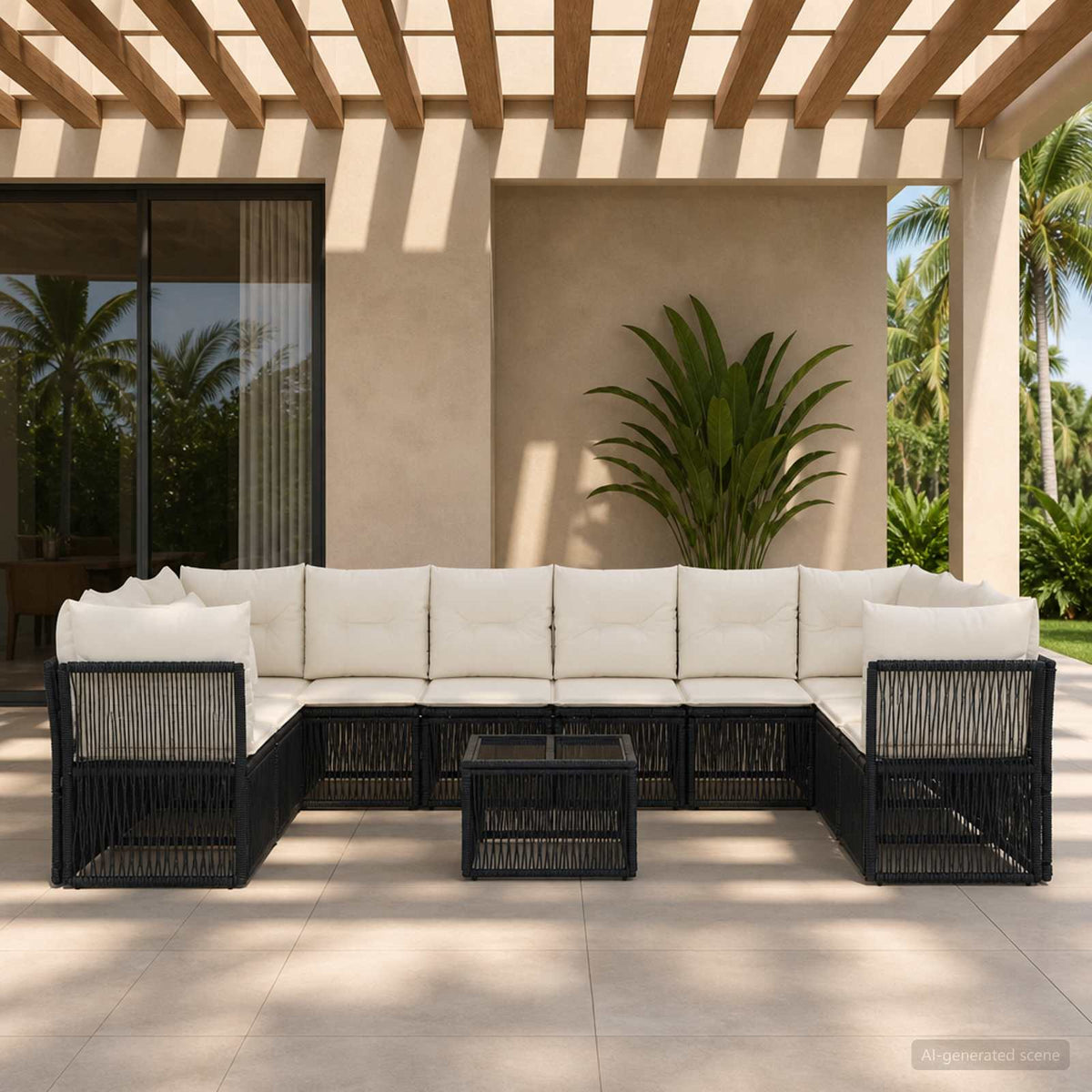 Tuinbankenset 11 pcs Zwart poly rattan is nu te koop bij PeponiXL, paradijselijk wonen!