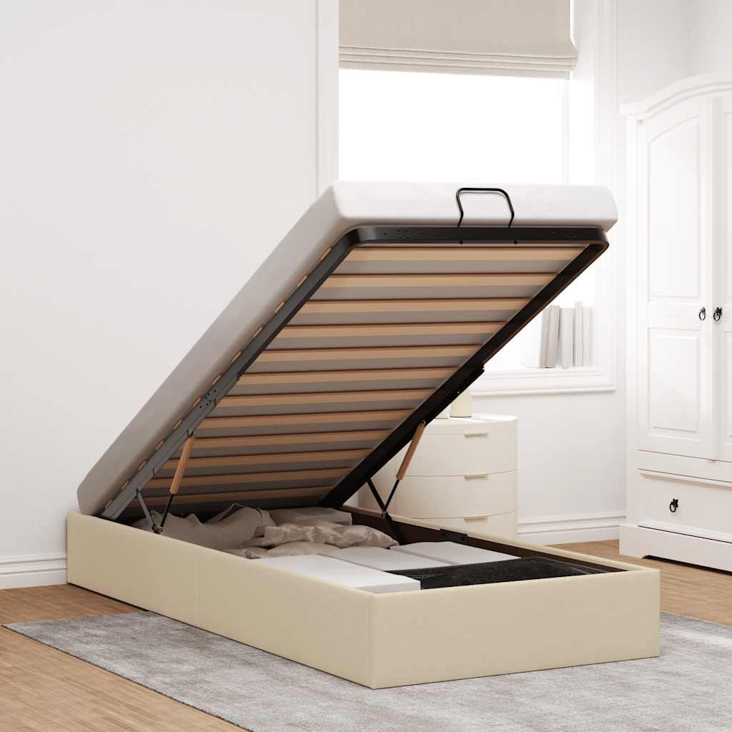 Bedframe zonder matras 90x200 cm stof crèmekleurig is nu te koop bij PeponiXL, paradijselijk wonen!