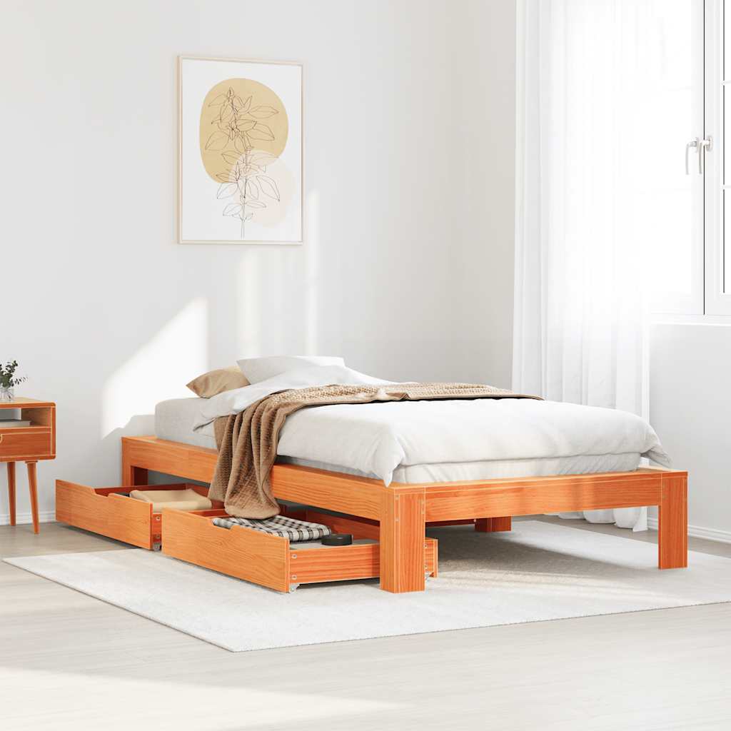 Bedframe zonder matras massief grenenhout wasbruin 90x200 cm is nu te koop bij PeponiXL, paradijselijk wonen!