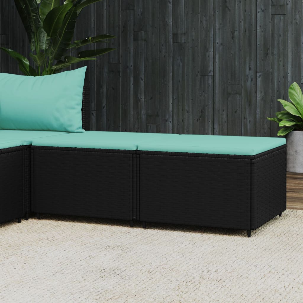 Voetensteunen 2 st met kussens poly rattan zwart is nu te koop bij PeponiXL, paradijselijk wonen!