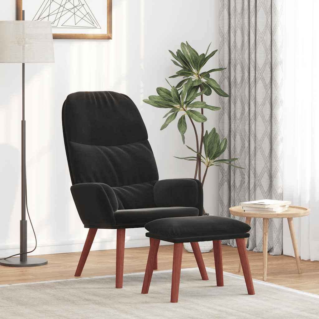 Relaxstoel met voetenbank fluweel zwart is nu te koop bij PeponiXL, paradijselijk wonen!