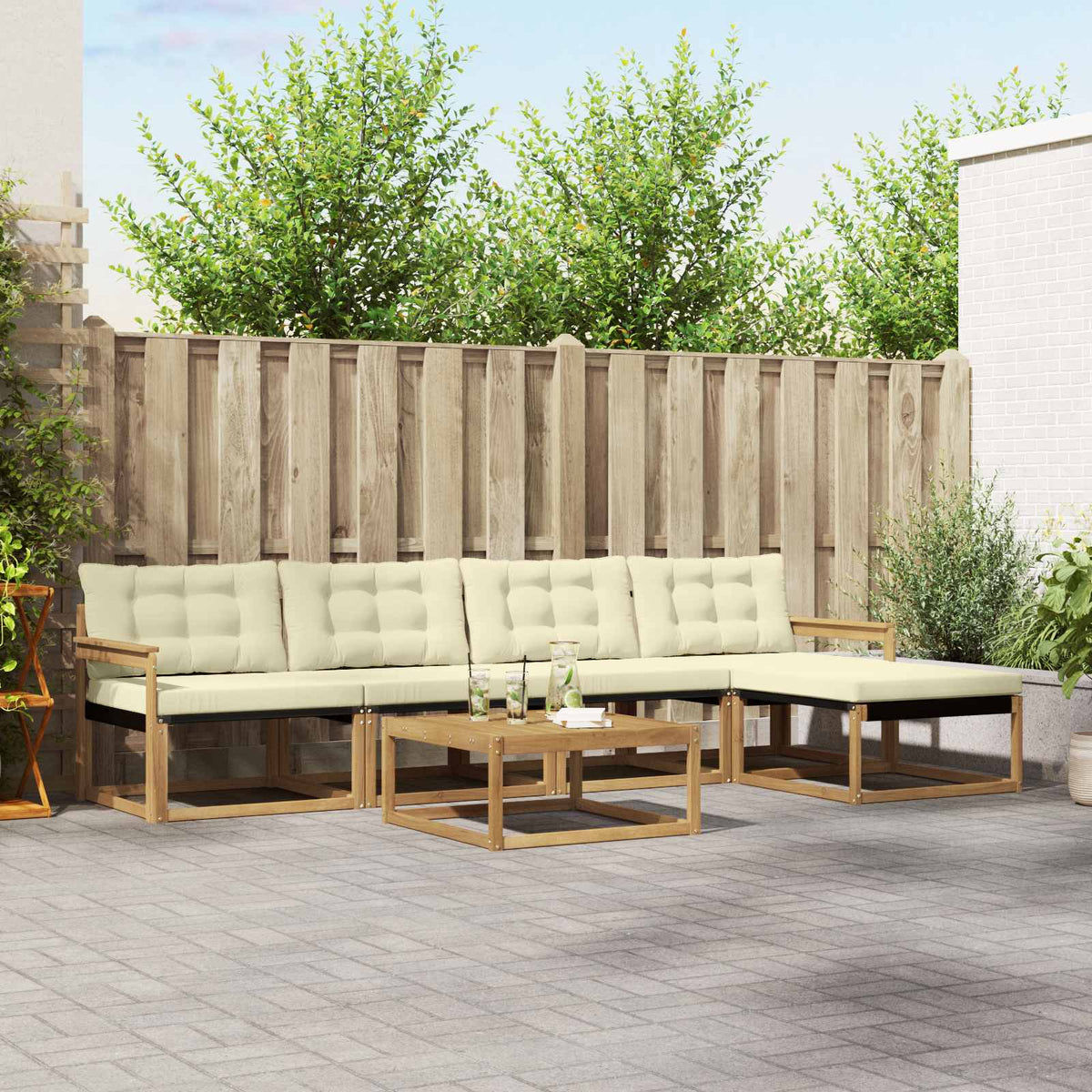 Buiten bankenset 6 pcs Wit en crèmekleurig is nu te koop bij PeponiXL, paradijselijk wonen!