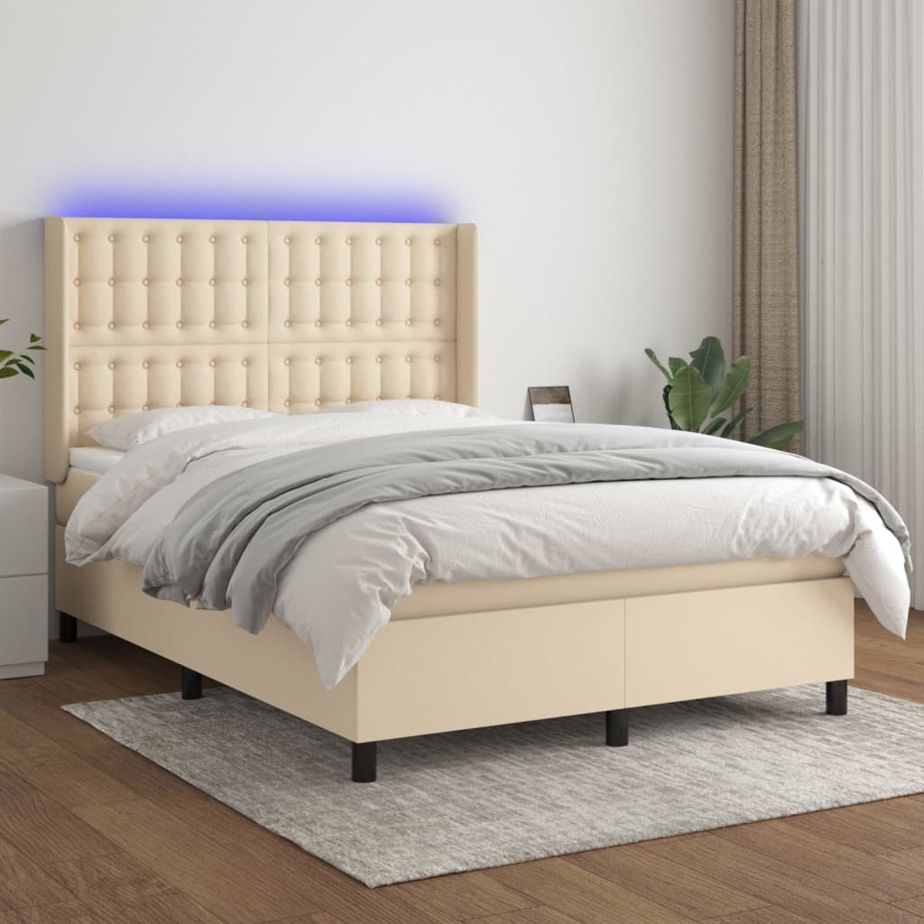 Boxspring met matras en LED stof crèmekleurig 140x200 cm is nu te koop bij PeponiXL, paradijselijk wonen!