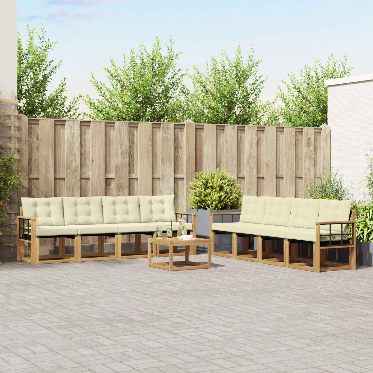 Buiten bankenset met kussen 9 pcs Wit en crèmekleurig is nu te koop bij PeponiXL, paradijselijk wonen!