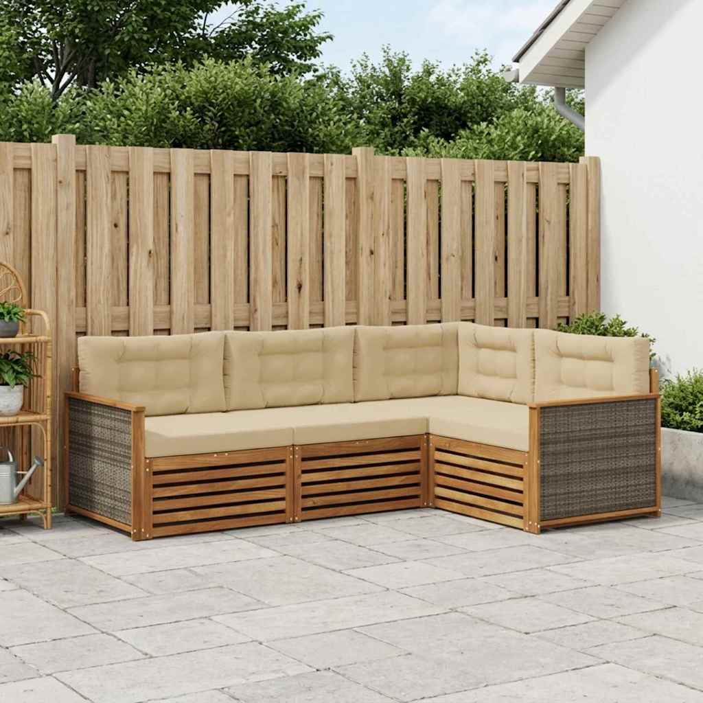 Buiten bankenset met kussen 4 pcs Natuurlijk en Beige is nu te koop bij PeponiXL, paradijselijk wonen!