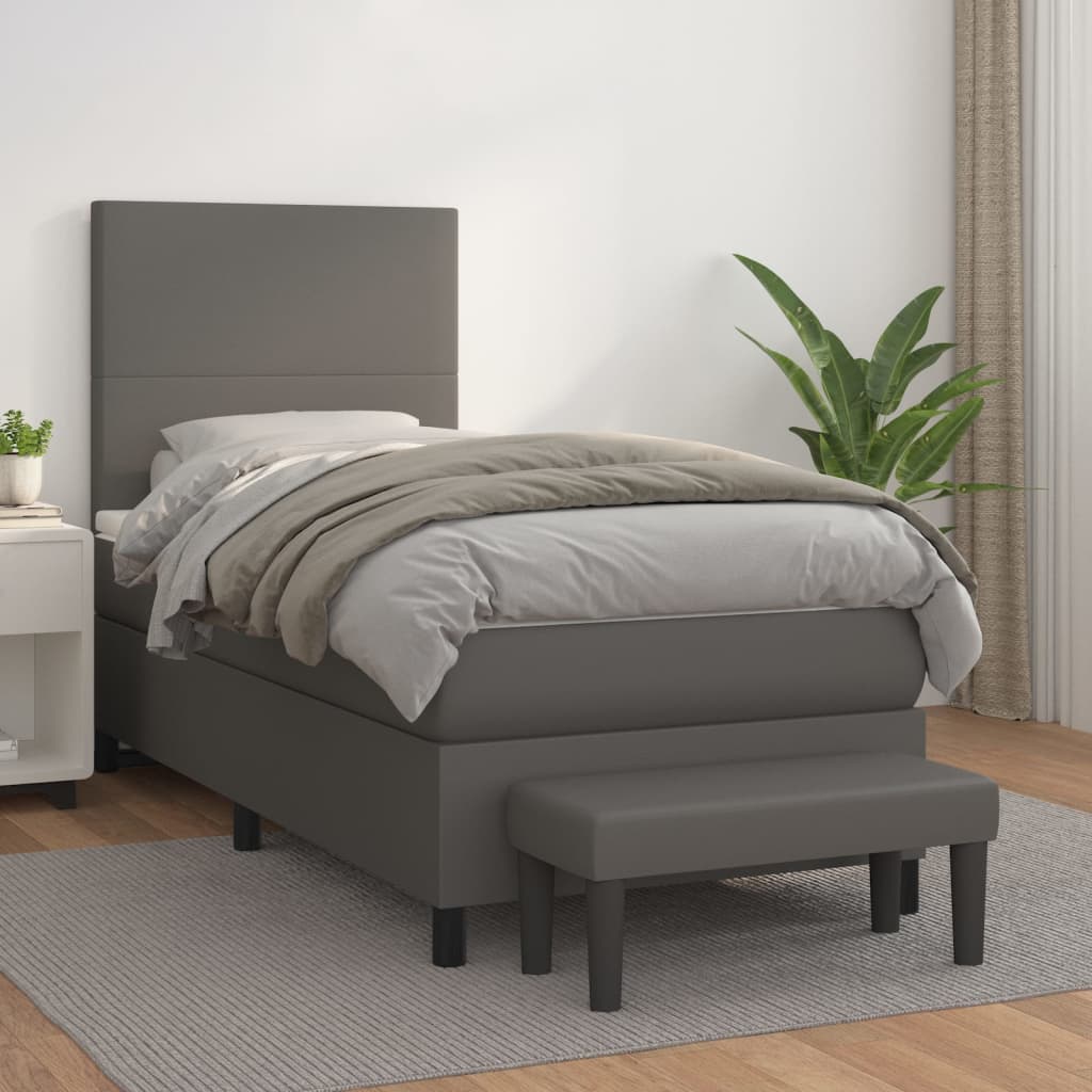 Boxspring met matras kunstleer grijs 80x200 cm is nu te koop bij PeponiXL, paradijselijk wonen!
