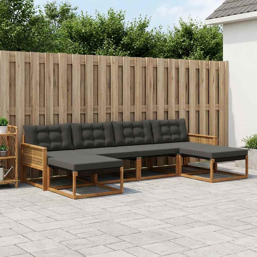 Buiten bankenset met kussen 6 pcs Naturel en Zwart is nu te koop bij PeponiXL, paradijselijk wonen!