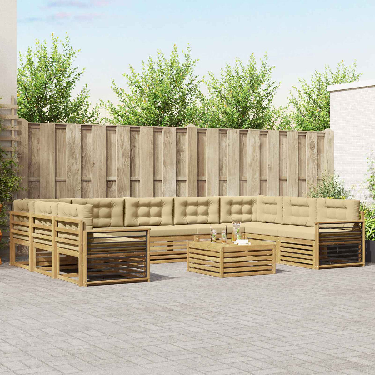 Buiten bankenset 10 pcs Wit en Beige Massief Acaciahout is nu te koop bij PeponiXL, paradijselijk wonen!