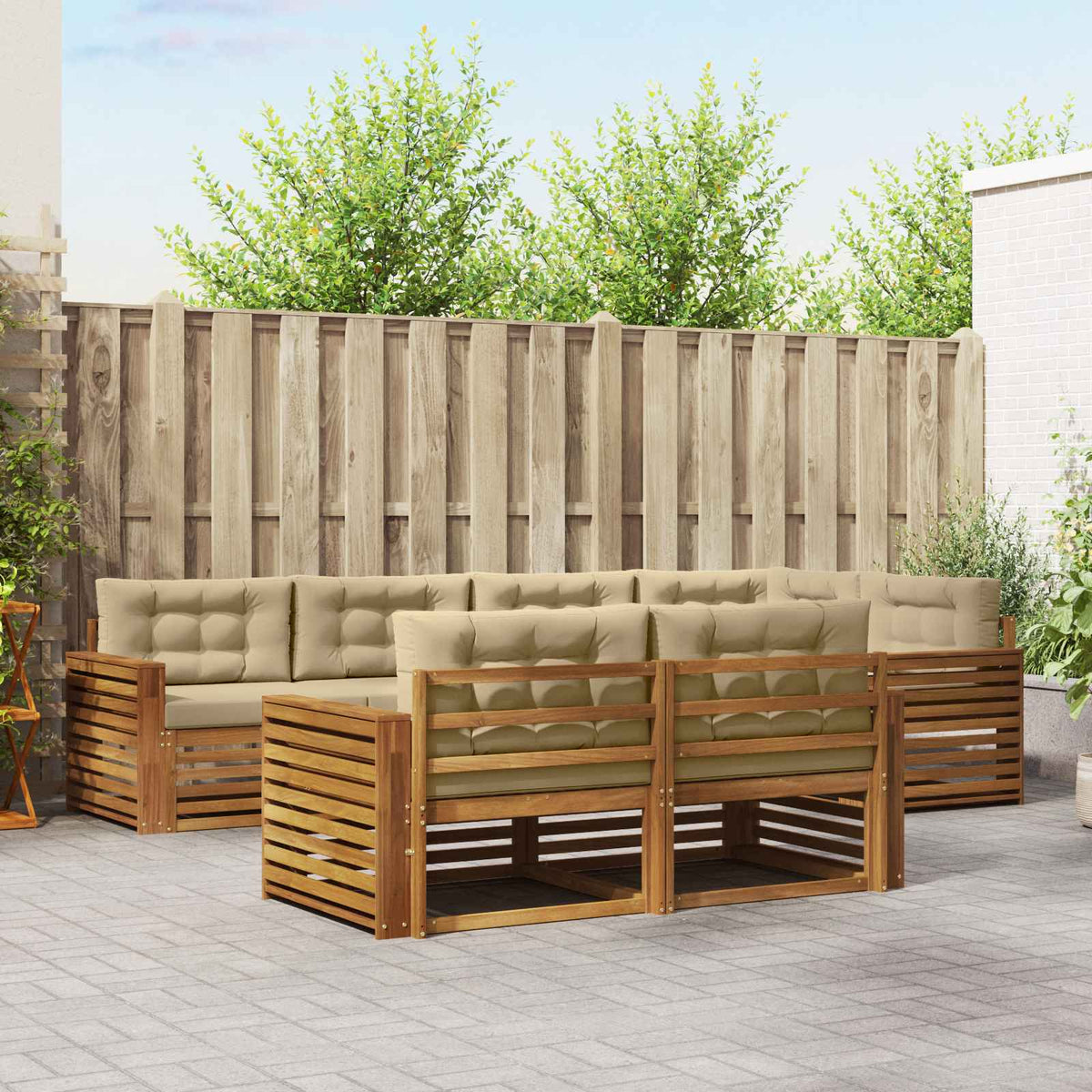 Buiten bankenset met kussen 7 pcs Natuurlijk en Beige is nu te koop bij PeponiXL, paradijselijk wonen!