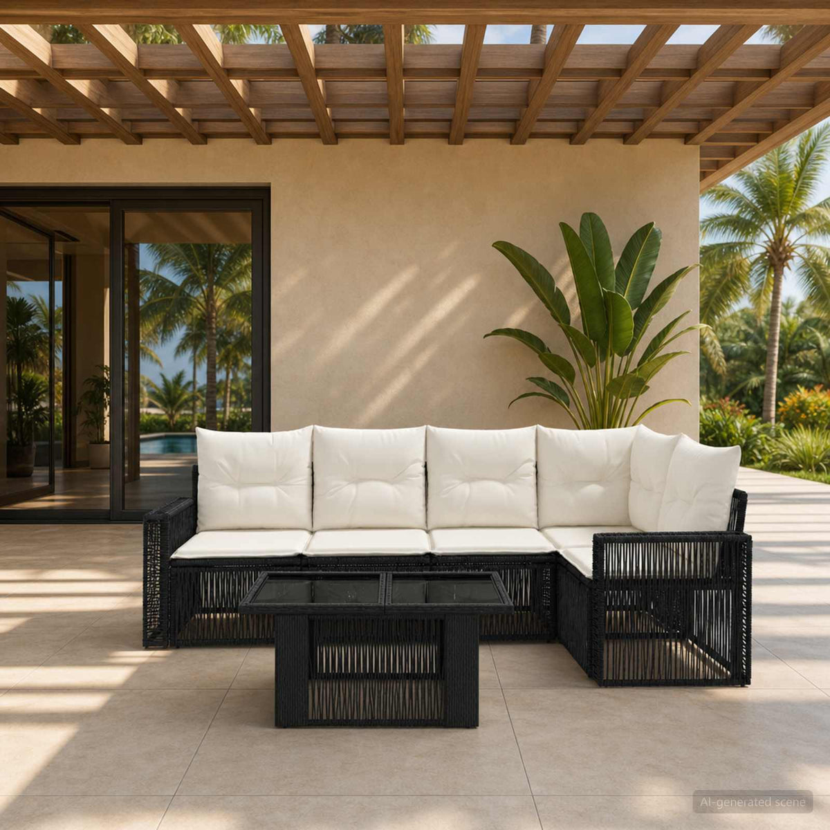 Tuinbankenset 6 st Zwart en Cream Wit poly rattan is nu te koop bij PeponiXL, paradijselijk wonen!