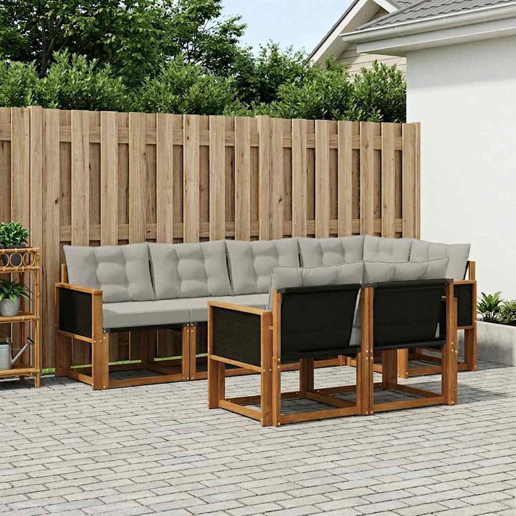 Buiten bankenset met kussen 7 pcs Naturel en lichtgrijs is nu te koop bij PeponiXL, paradijselijk wonen!