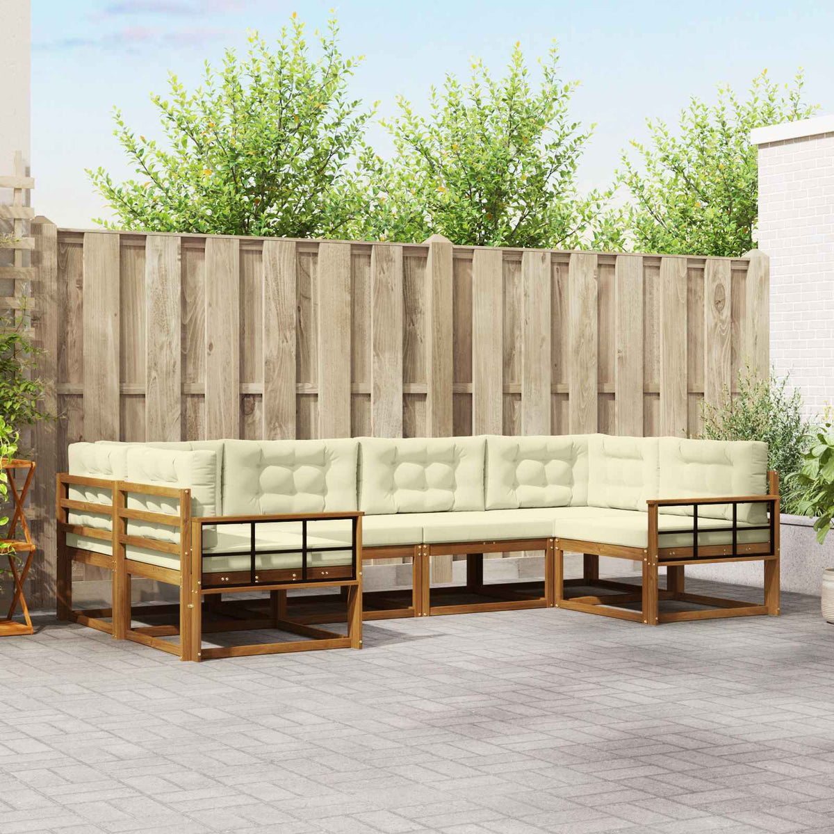 Buiten bankenset met kussen 6 pcs Natuurlijk en Crème is nu te koop bij PeponiXL, paradijselijk wonen!