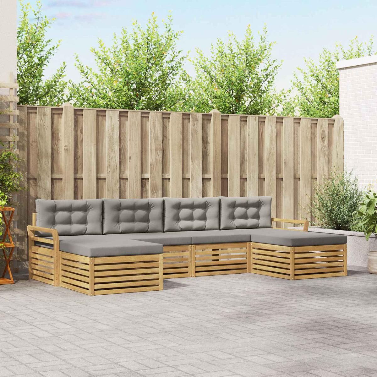 Buiten bankenset 6 pcs Wit en Lichtgrijs Massief Acaciahout is nu te koop bij PeponiXL, paradijselijk wonen!
